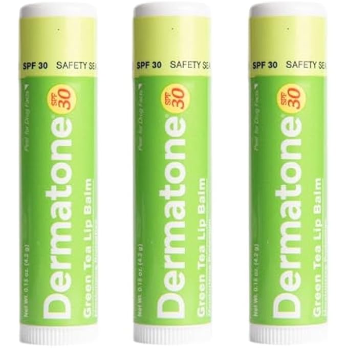 Dermatone GREEN TEA LIP BALM SPF 30 | MOISTURIZING | MEDICATED | ALOE & VITAMIN E | SOOTHES CHAPPED & CRACKED LIPS | 3-PACK (GREEN TEA, 0.15OZ) - Image 1